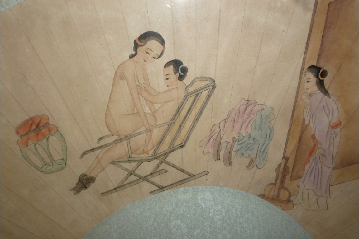 L'amour à trois, paire d'éventails érotiques, Chine XIXème siècle - Fan  d'éventails