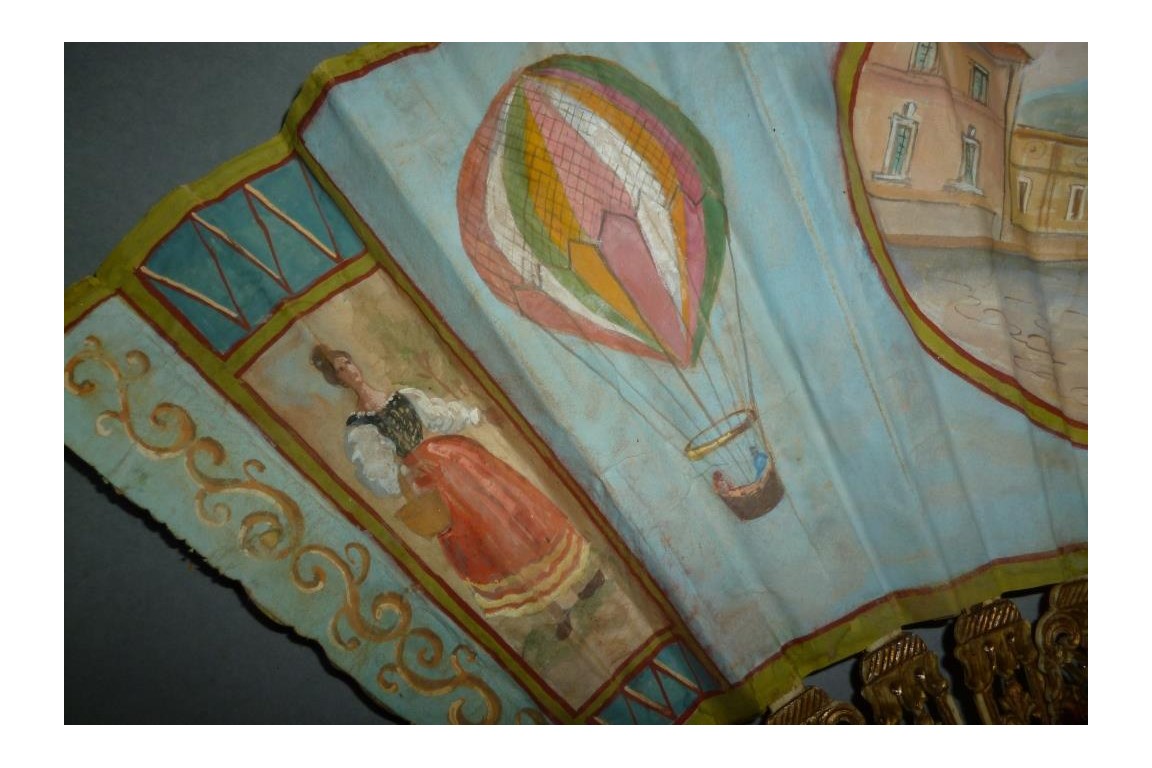 Souvenir of Bergamo with hot air balloon, fan circa 1900-1910