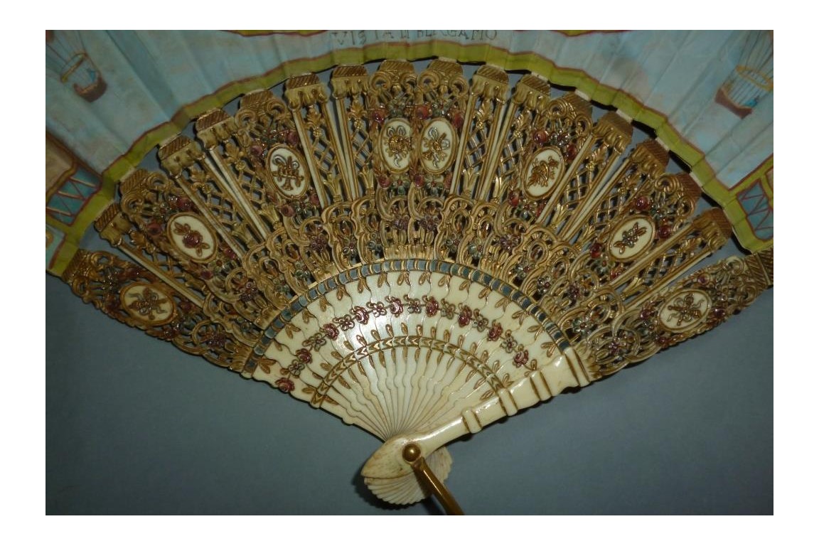 Souvenir of Bergamo with hot air balloon, fan circa 1900-1910