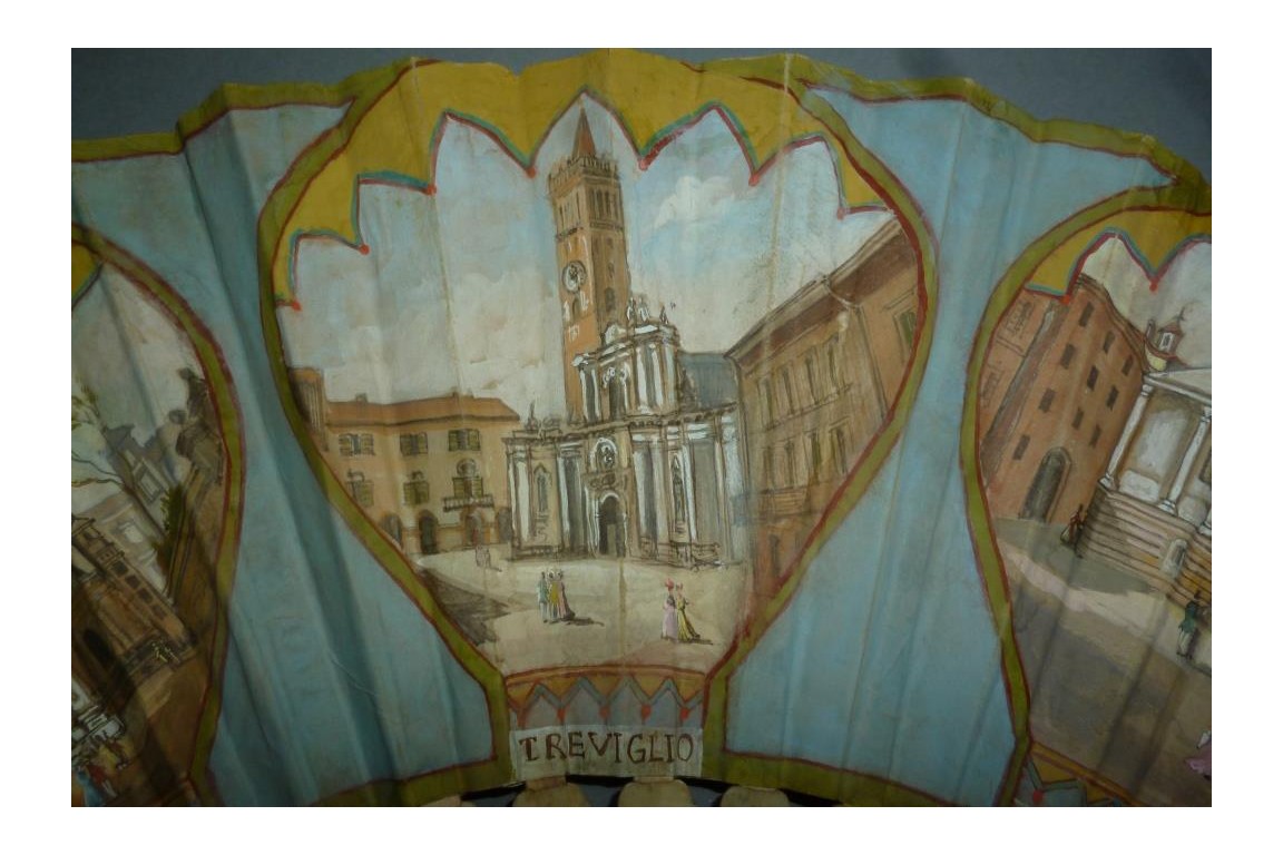 Souvenir of Bergamo with hot air balloon, fan circa 1900-1910