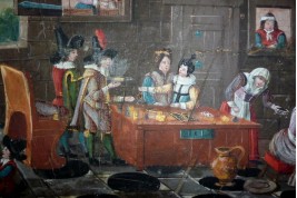 La taverne de la cartomancienne, feuille d'éventail milieu XVIIème siècle