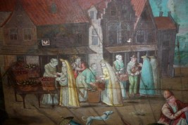 Market in a port of the Hanseatic league in the XVIIth century, fan leaf