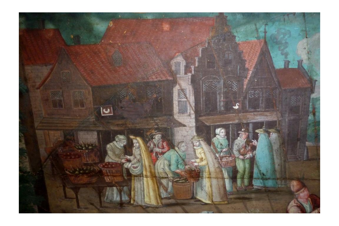 Market in a port of the Hanseatic league in the XVIIth century, fan leaf