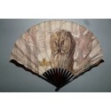 Owl in winter, fan by Thomasse, circa 1900-1910