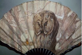 Owl in winter, fan by Thomasse, circa 1900-1910