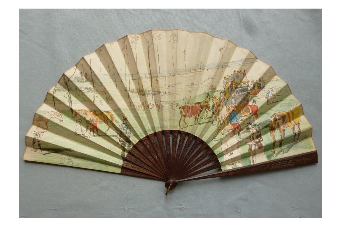 The racetrack, fan by Lewis Brown, 1889