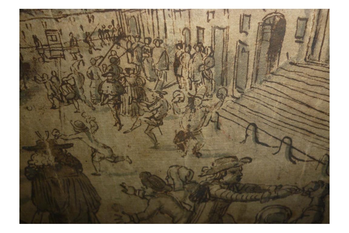 Carnaval de la rue Saint Antoine, projet d'éventail vers 1680