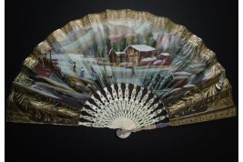 Skating in winter and socializing in summer, fan circa 1830