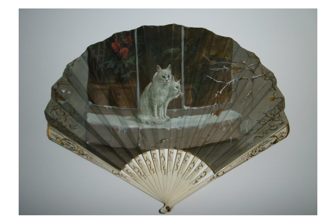 Christmas cats, fan by Van Gaden and Duvelleroy circa 1900