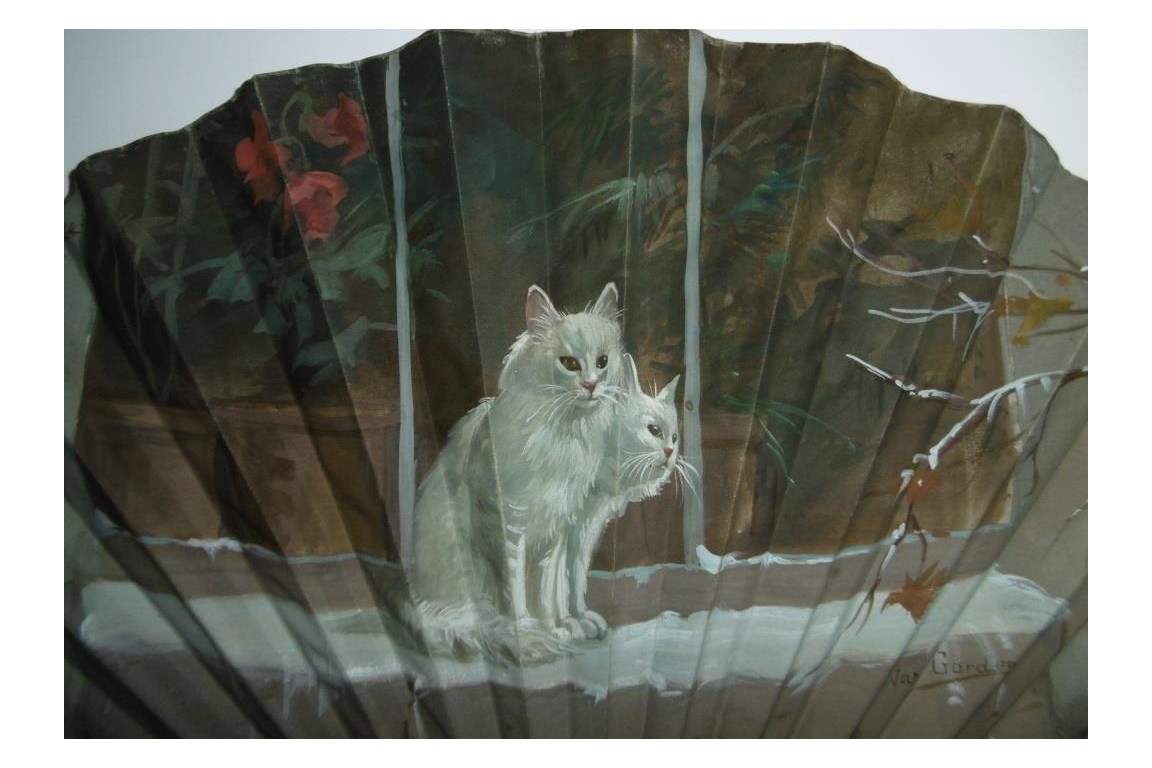 Christmas cats, fan by Van Gaden and Duvelleroy circa 1900