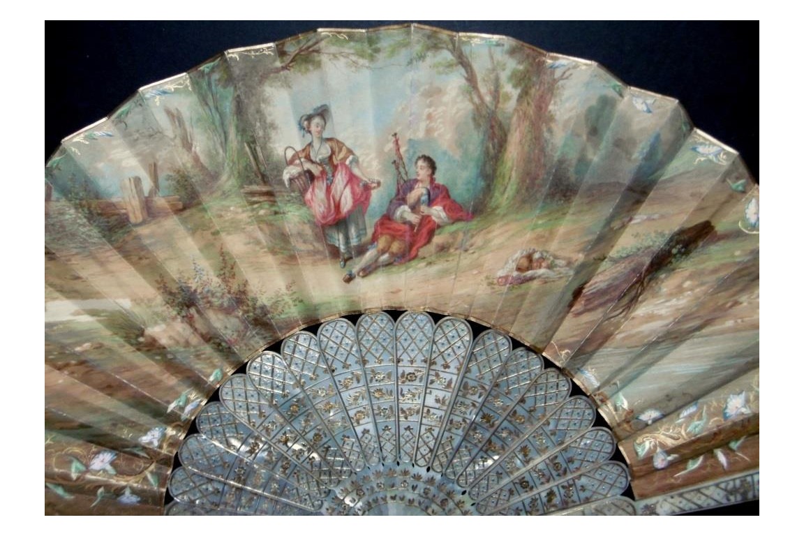 Shepherd and his shepherdess, fan after Boucher, circa 1860