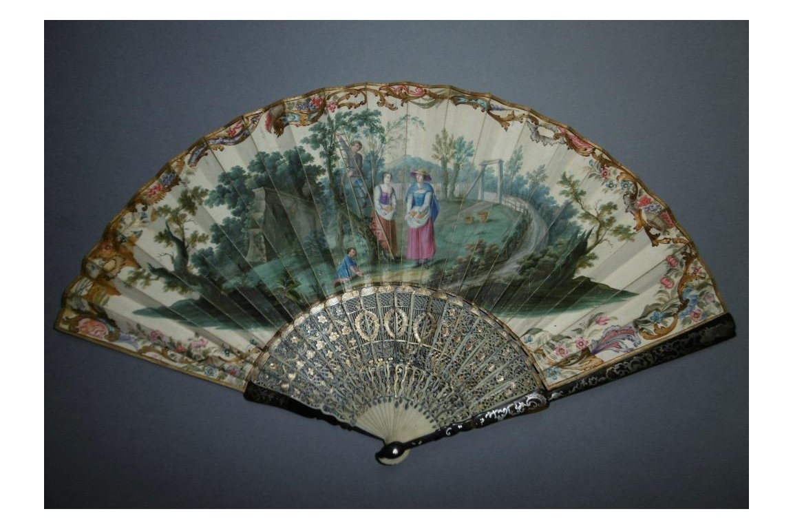 Harvest of mirabelle plums, fan circa 1760