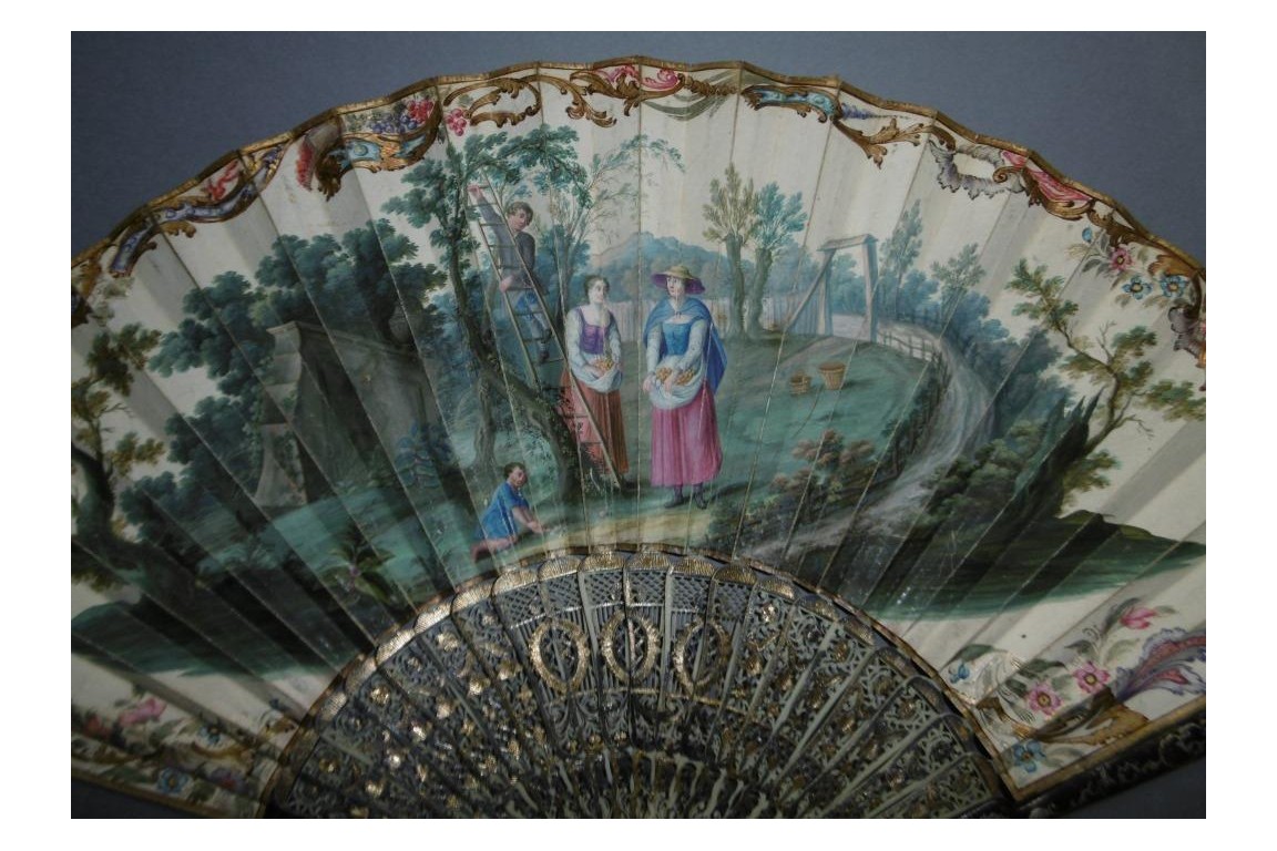 Harvest of mirabelle plums, fan circa 1760