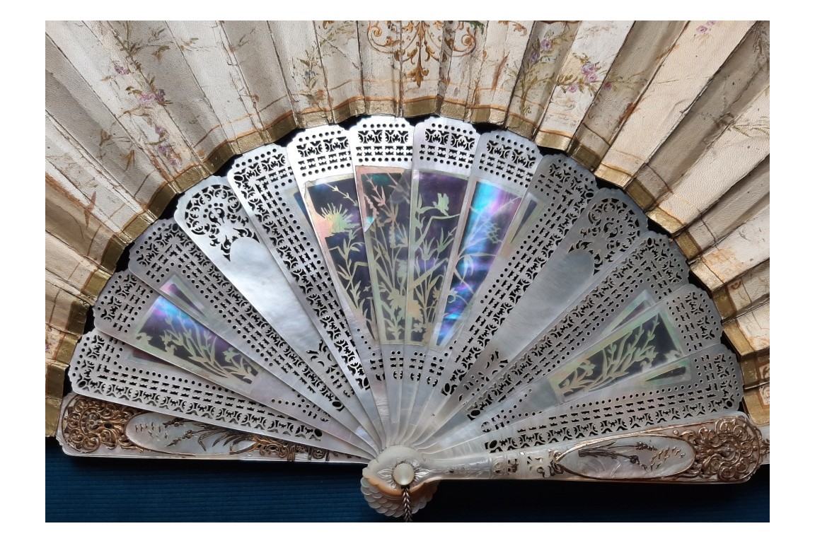 Nymphes of flowers, fan by Neiter, late 19th century