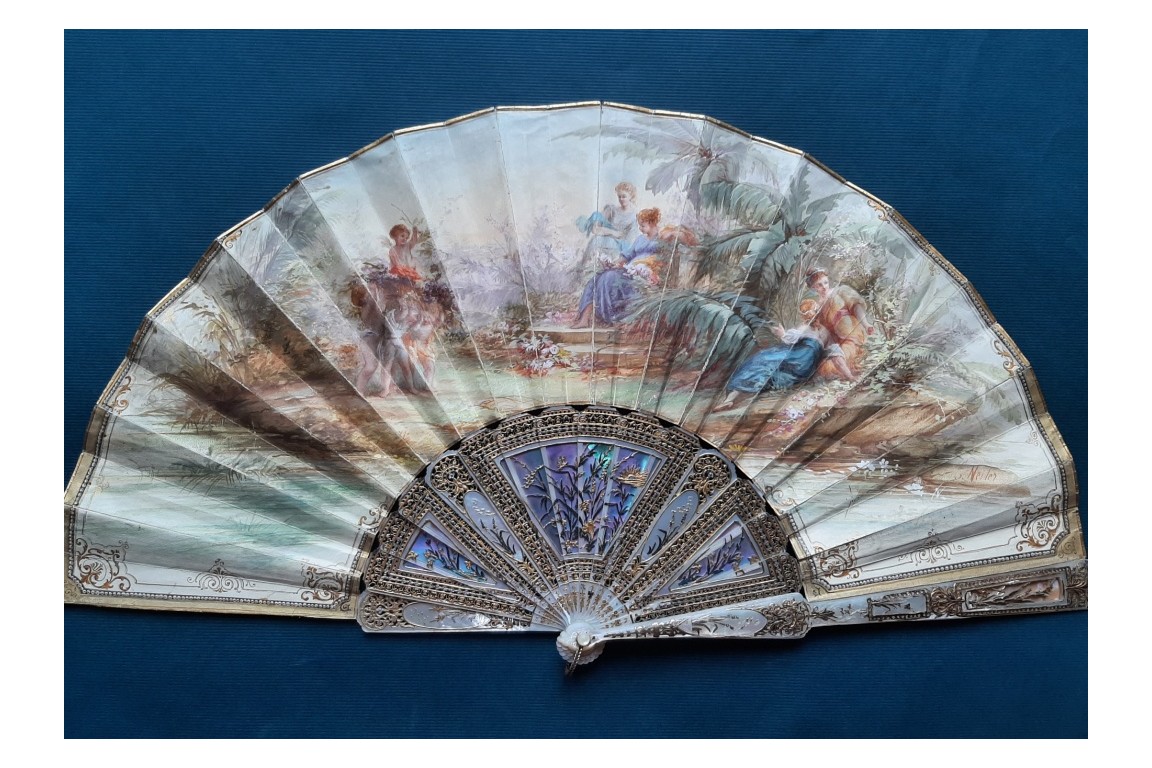 Nymphes of flowers, fan by Neiter, late 19th century