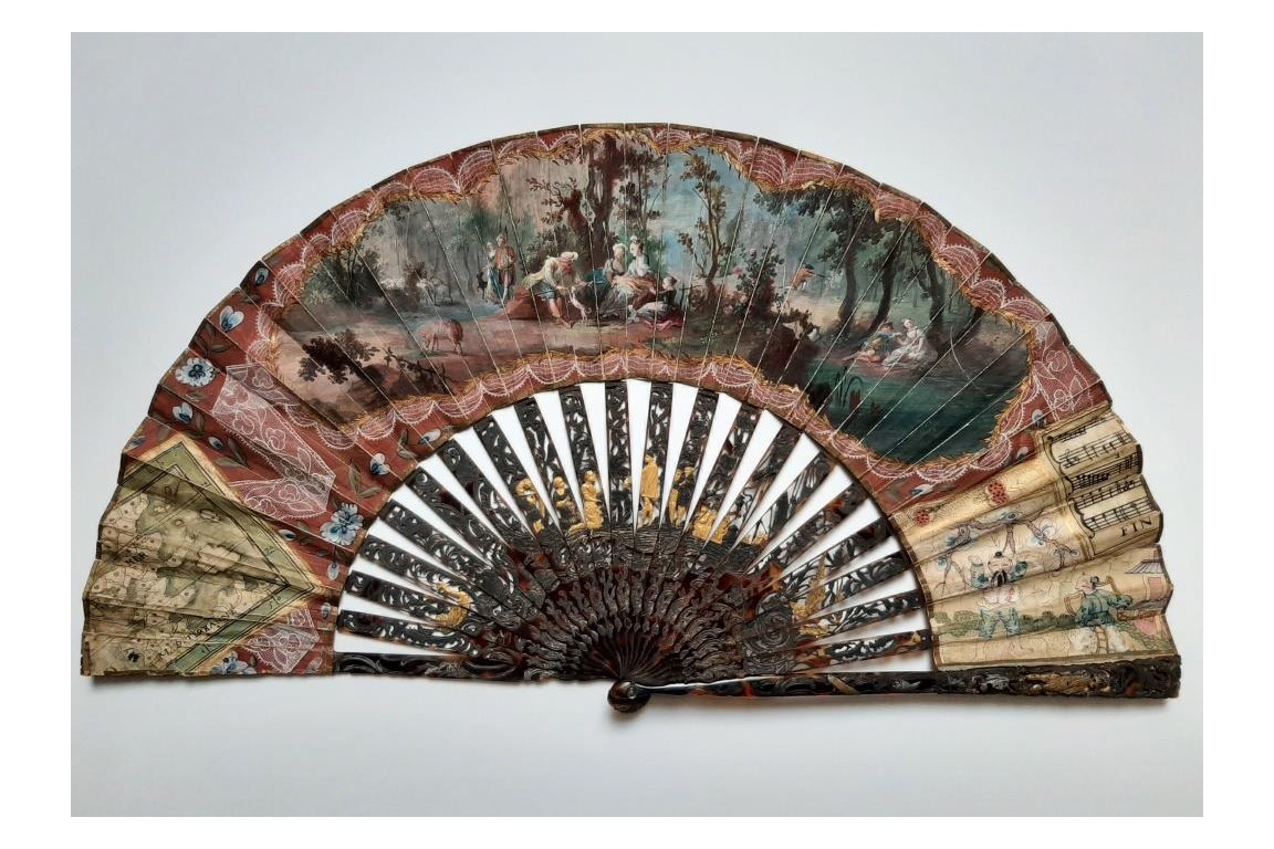 Map, music... Chinese and Natives, fan circa 1770