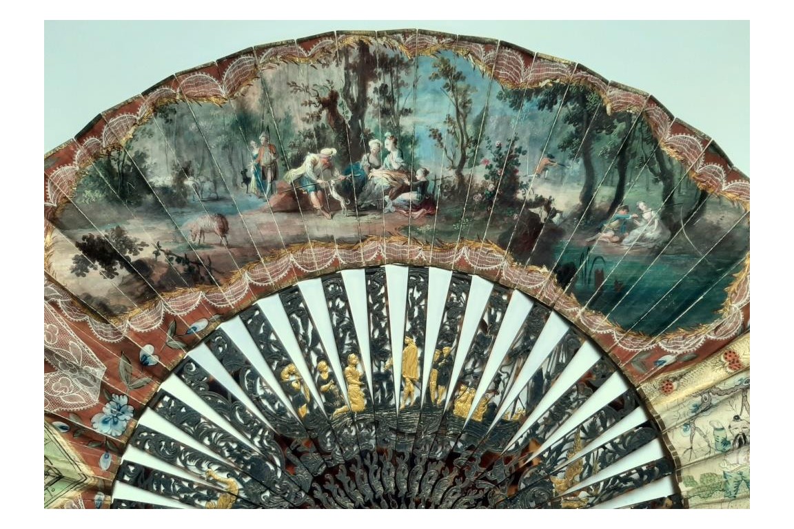 Map, music... Chinese and Natives, fan circa 1770