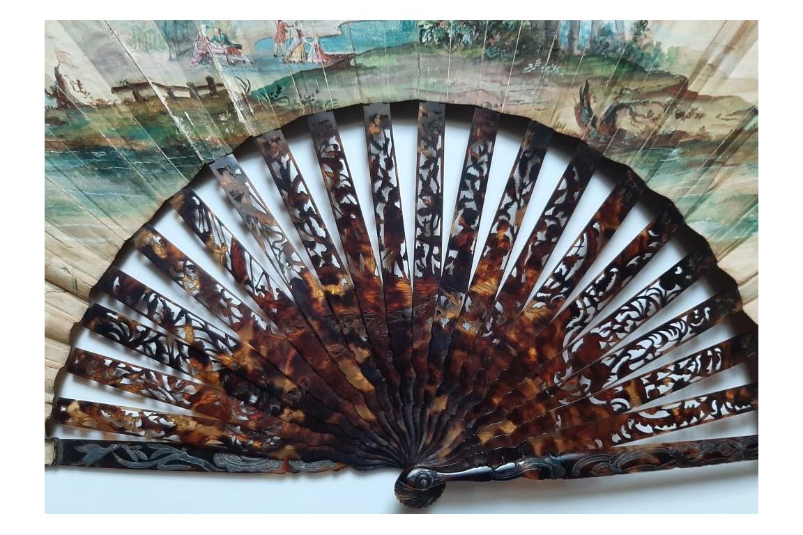 Map, music... Chinese and Natives, fan circa 1770