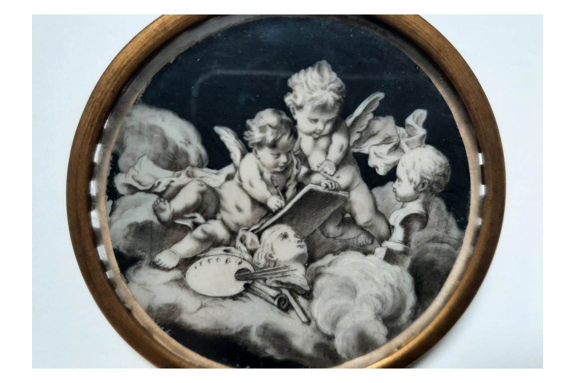 Putti painting, 18th century miniature