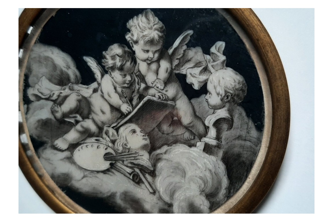 Putti painting, 18th century miniature