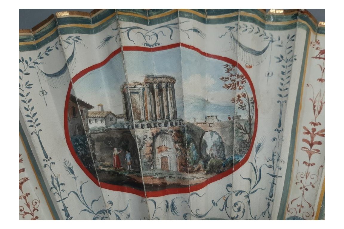 The temple of Vesta at Tivoli, Grand Tour fan, circa 1790-1800