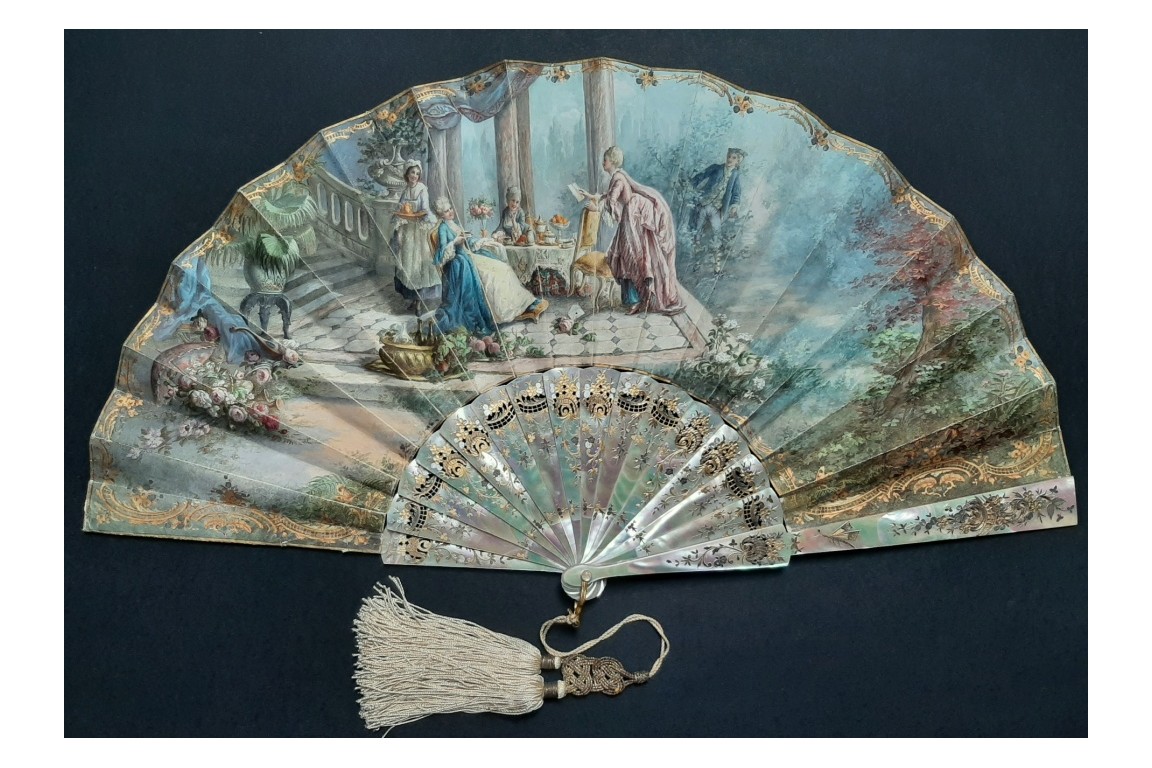 Love for tea time, fan by Galichet and Geslin, late 19th