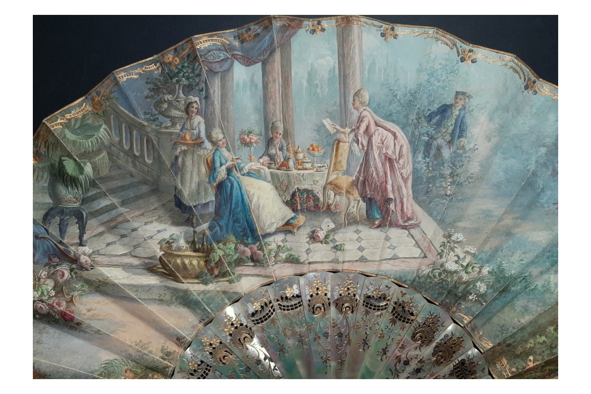 Love for tea time, fan by Galichet and Geslin, late 19th