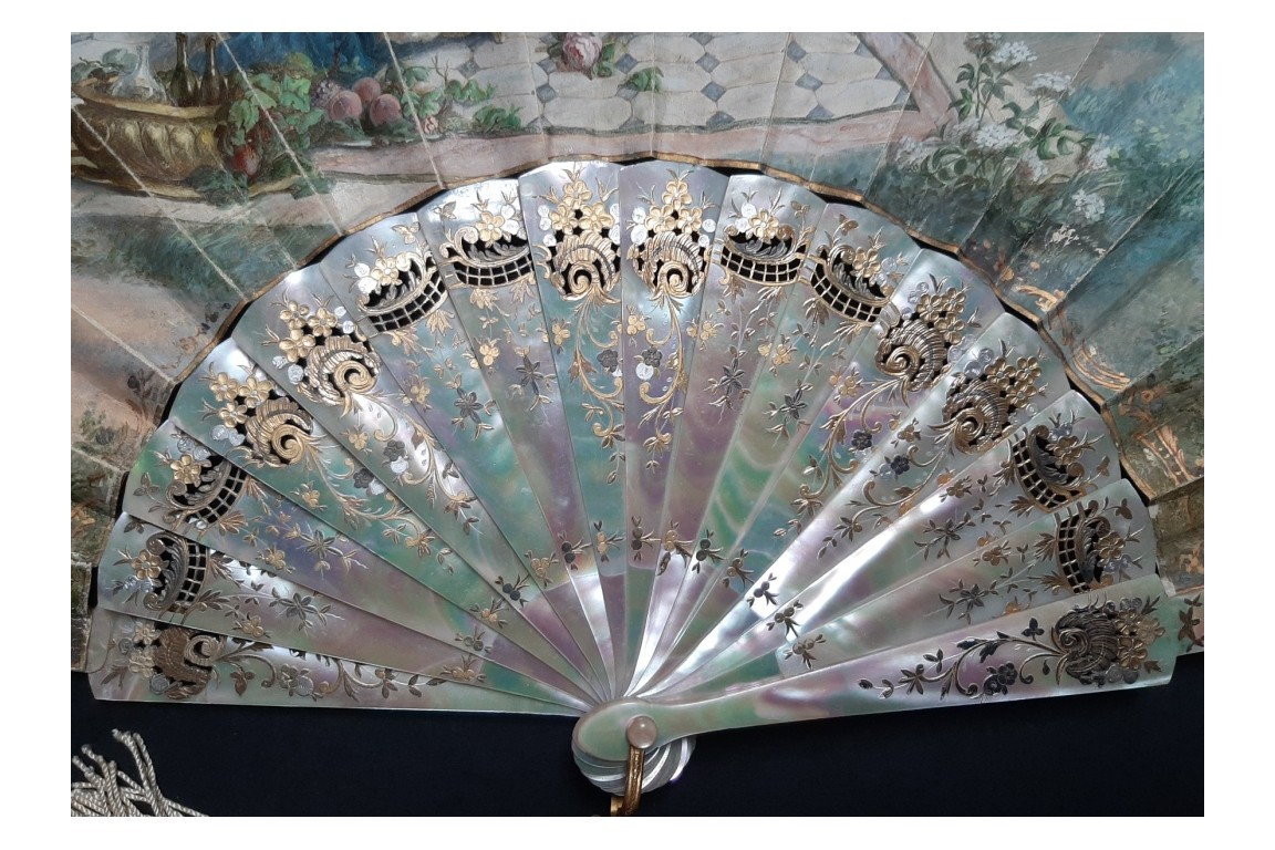 Love for tea time, fan by Galichet and Geslin, late 19th