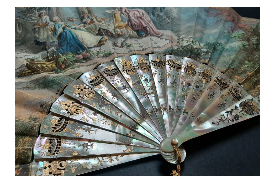 Love for tea time, fan by Galichet and Geslin, late 19th