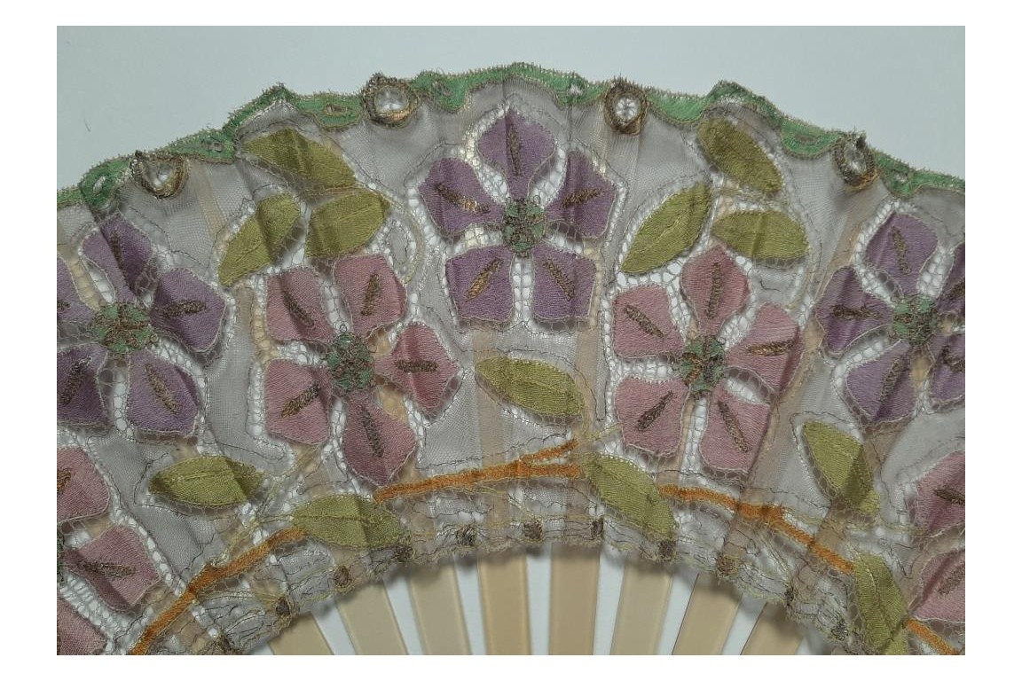 Clematis by Felix Aubert, Courseulles lace fan circa 1902