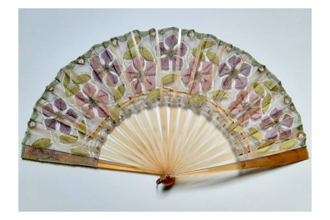 Clematis by Felix Aubert, Courseulles lace fan circa 1902