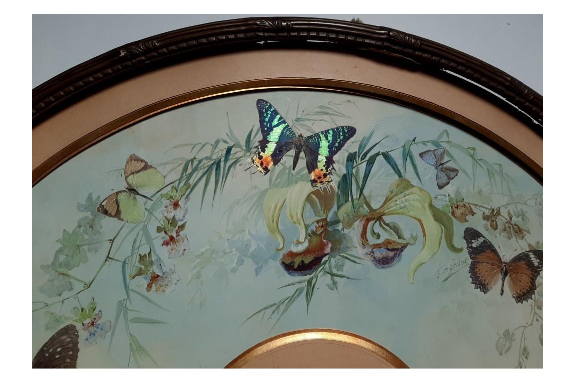 Real butterflies, fan leaf by Gardo and Poulin, circa 1895