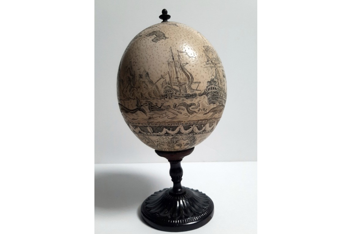 Whaling, ostrich egg, late 19th century ?