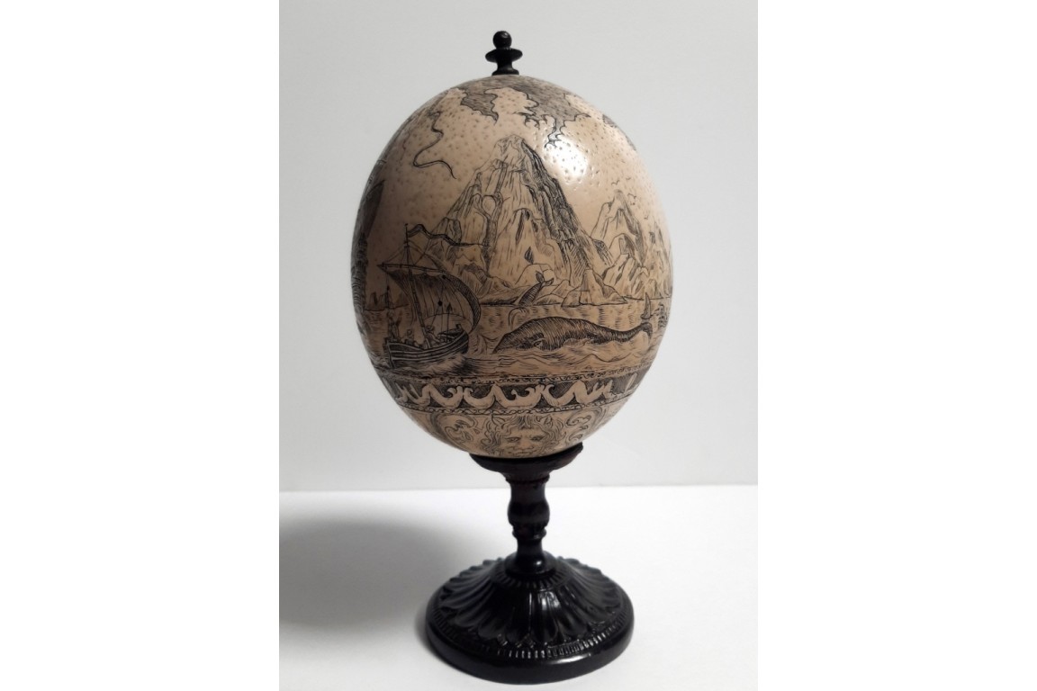 Whaling, ostrich egg, late 19th century ?