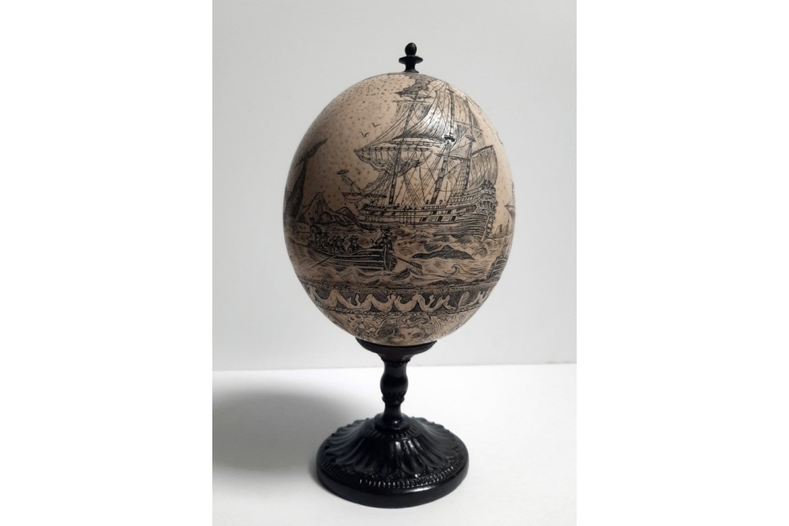 Whaling, ostrich egg, late 19th century ?