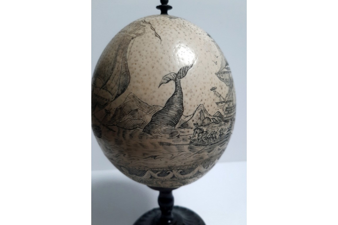 Whaling, ostrich egg, late 19th century ?