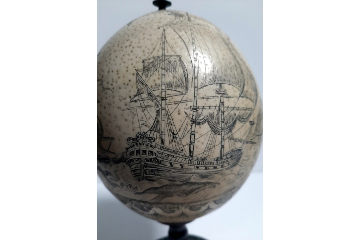 Whaling, ostrich egg, late 19th century ?