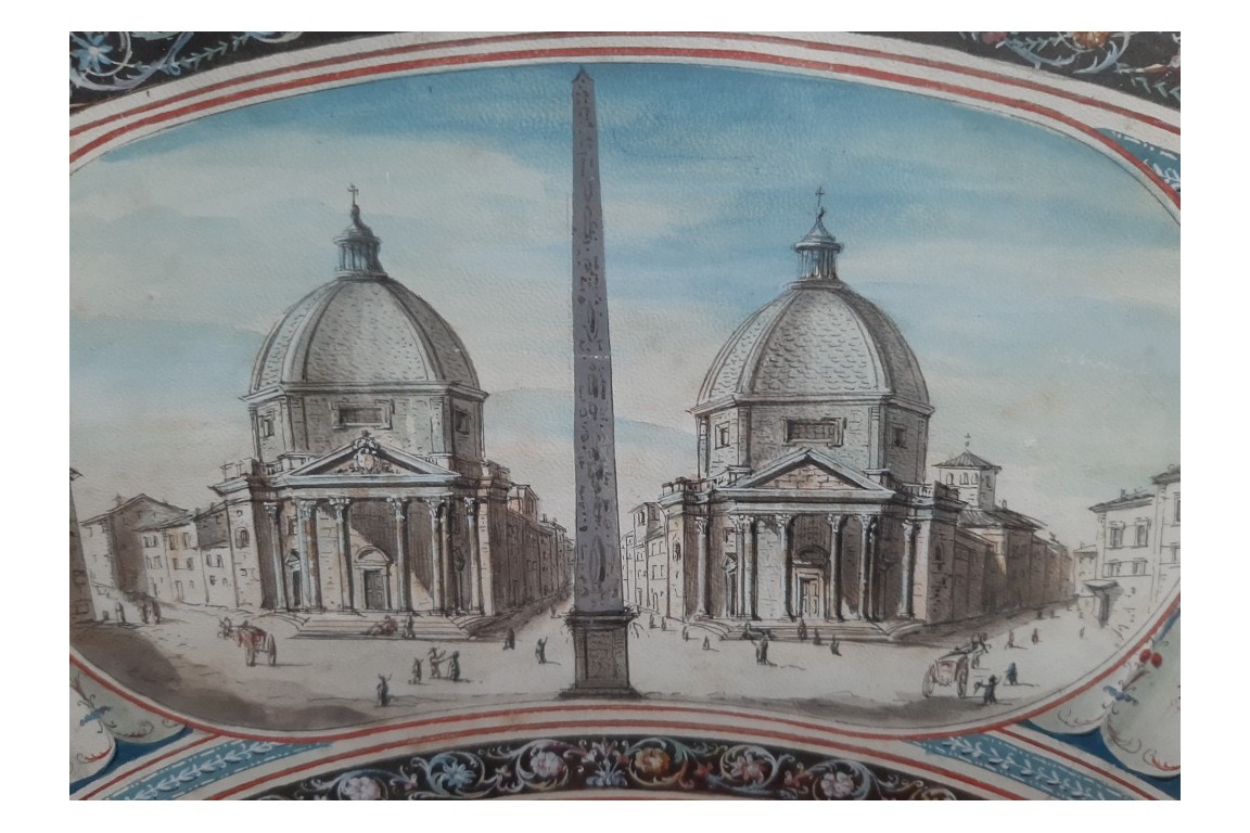 Piazza del Popolo, Grand Tour fan leaf, late 18th century