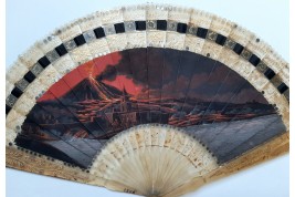 Volcano Stromboli at night, fan circa 1820-30