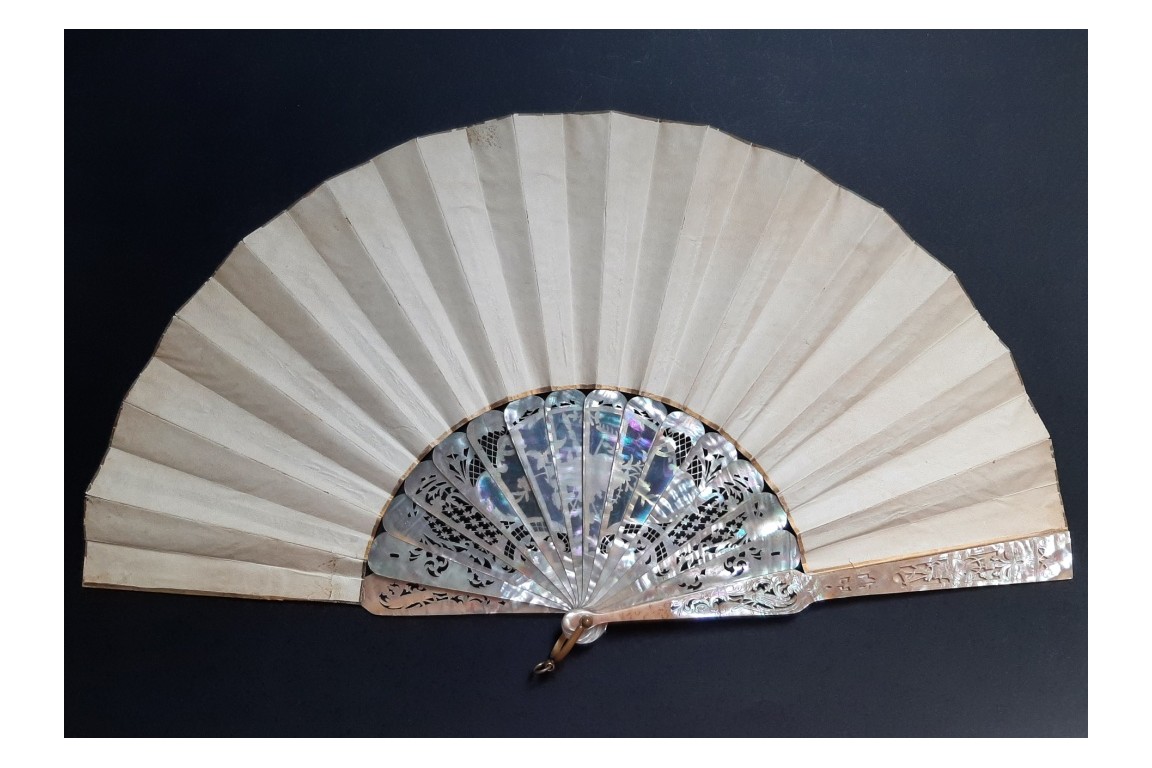 The distribution of alms, fan circa 1870-90