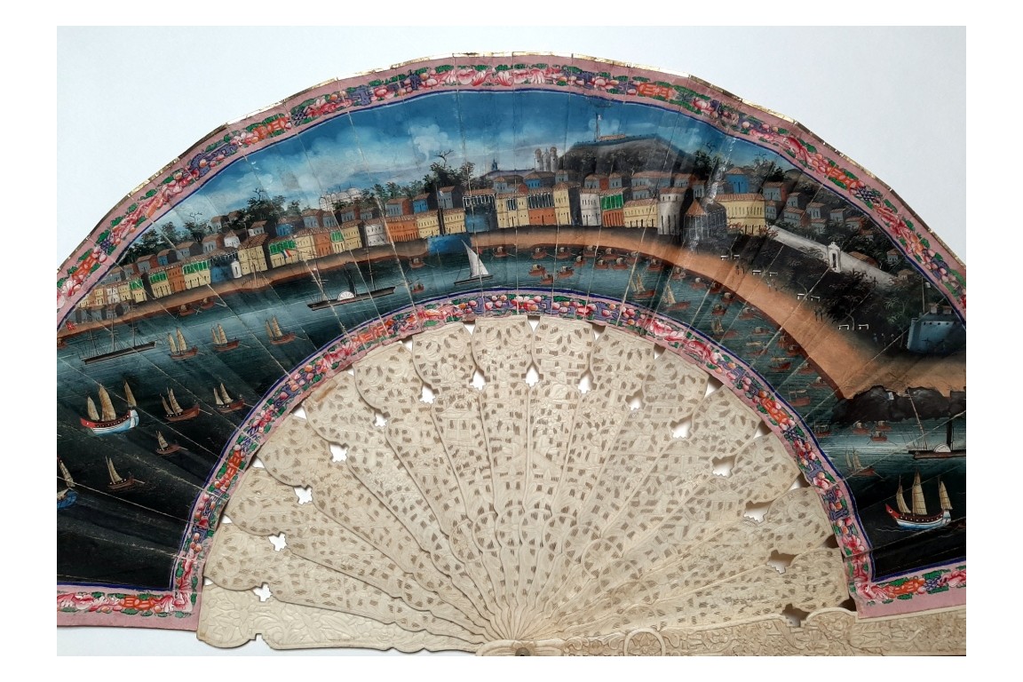 Trade in the port of Macau, Chinese fan circa 1850