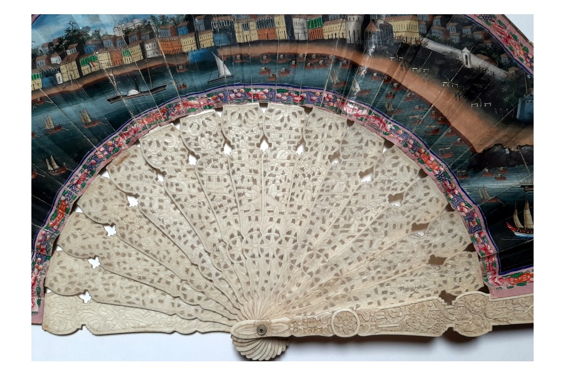 Trade in the port of Macau, Chinese fan circa 1850