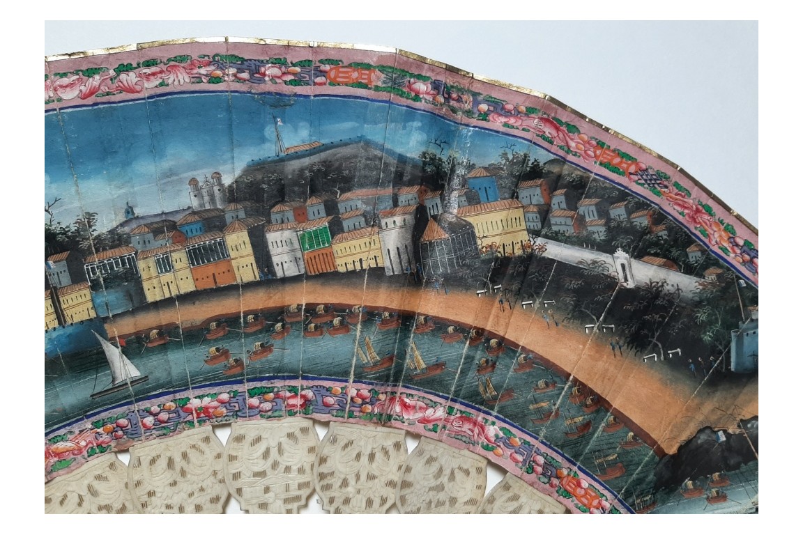 Trade in the port of Macau, Chinese fan circa 1850