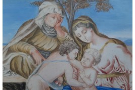 The meeting of the Virgin Mary and Jesus with Saint Elizabeth and Saint John the Baptist. 17th-18th century painting..