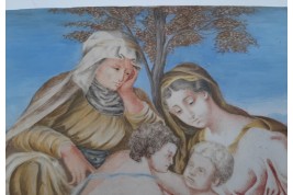 La rencontre de la Vierge et Jésus avec Sainte Elisabeth et saint Jean-Baptiste. Gouache XVII-XVIIIème.