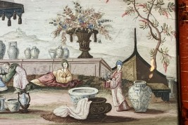 La collectionneuse de porcelaines de Chine, feuille d'éventail vers 1700