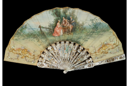 The game of trictrac  and the hot-air balloon of love, fan circa 1860-80