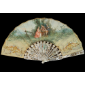 The game of trictrac  and the hot-air balloon of love, fan circa 1860-80