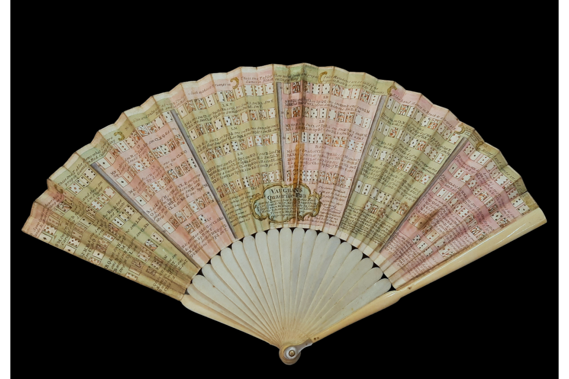 Vaughan's Quadrille Fan. Card game fan circa 1760-70