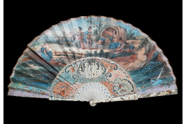 Diogenes of Sinope, the philosopher with a barrel. Fan circa 1750